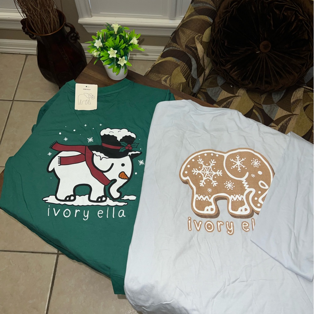 Ivory Ella Elephant T-Shirt Women's Size small Long Sleeve Crew Neck, NWT Lot